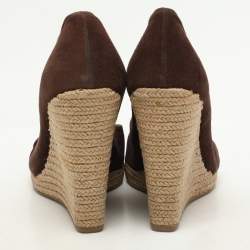 Prada Brown Suede Bow Wedge Espadrille Pumps Size 38