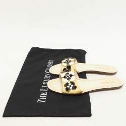 Prada Cream Patent Saffiano Leather Embellished Flats Size 36