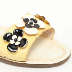 Prada Cream Patent Saffiano Leather Embellished Flats Size 36
