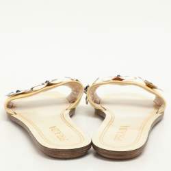 Prada Cream Patent Saffiano Leather Embellished Flats Size 36