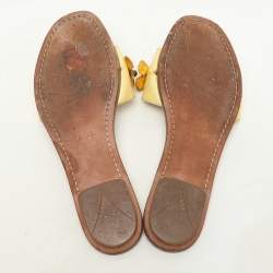 Prada Cream Patent Saffiano Leather Embellished Flats Size 36