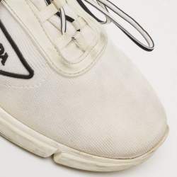 Prada White Knit Fabric Logo Low Top Sneakers Size 36.5
