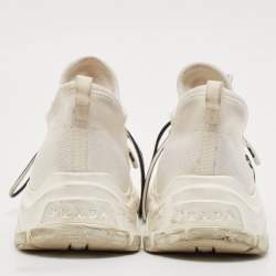 Prada White Knit Fabric Logo Low Top Sneakers Size 36.5
