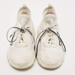 Prada White Knit Fabric Logo Low Top Sneakers Size 36.5