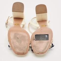 Pre Owned Prada White/Blue Patent Leather Bow T-strap Sandals Size 37