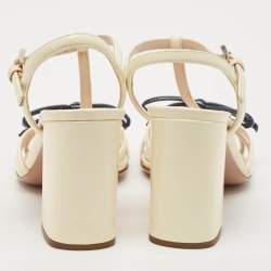 Pre Owned Prada White/Blue Patent Leather Bow T-strap Sandals Size 37