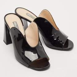 Prada Black Patent Leather Peep Toe Mules Size 36