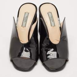 Prada Black Patent Leather Peep Toe Mules Size 36