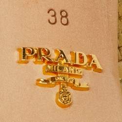 Prada Metallic Gold Woven Leather Madras Platform Pumps Size 38
