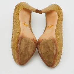 Prada Metallic Gold Woven Leather Madras Platform Pumps Size 38