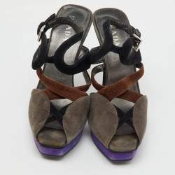 Prada Multicolor Suede Srappy Platform Sandals Size 37