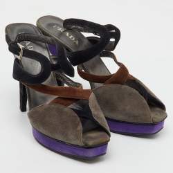 Prada Multicolor Suede Srappy Platform Sandals Size 37