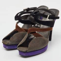 Prada Multicolor Suede Srappy Platform Sandals Size 37