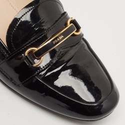 Prada Black Patent Leather Block Heel Loafer Pumps Size 37.5