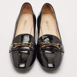 Prada Black Patent Leather Block Heel Loafer Pumps Size 37.5