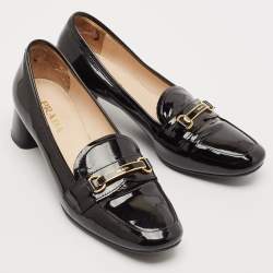 Prada Black Patent Leather Block Heel Loafer Pumps Size 37.5