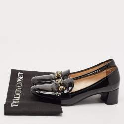 Prada Black Patent Leather Block Heel Loafer Pumps Size 37.5