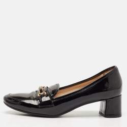 Prada Black Patent Leather Block Heel Loafer Pumps Size 37.5