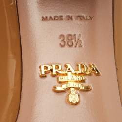 Prada Black/Beige Patent Leather Buckle Block Heel Pumps Size 38.5