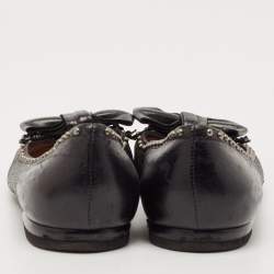 Prada Black Leather Logo Bow Ballet Flats Size 38