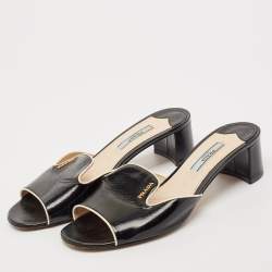 Prada Black Saffiano Leather Mules Size 37.5