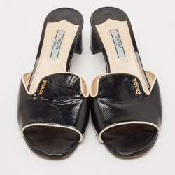 Prada Black Saffiano Leather Mules Size 37.5