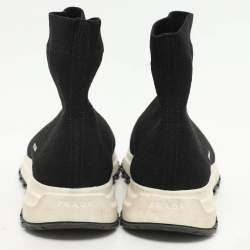 Prada Black Knit Fabric Logo Sock Runner High Top Sneakers Size 38