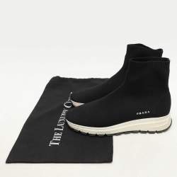 Prada Black Knit Fabric Logo Sock Runner High Top Sneakers Size 38