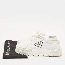 Prada White Nylon Gabardine Lace Up Sneakers Size 41