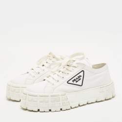 Prada White Nylon Gabardine Lace Up Sneakers Size 41