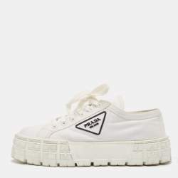 Prada White Nylon Gabardine Lace Up Sneakers Size 41