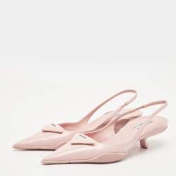 Pre Owned Prada Light Pink Brushed Leather Logo Slingback Pumps Size 40