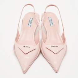 Pre Owned Prada Light Pink Brushed Leather Logo Slingback Pumps Size 40