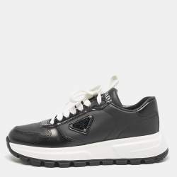 Pre Owned Prada Black Leather Prax 01 Low Top Sneakers Size 37.5