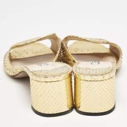 Prada Gold Python Embossed Leather Slide Sandals Size 37