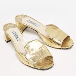 Prada Gold Python Embossed Leather Slide Sandals Size 37
