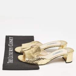 Prada Gold Python Embossed Leather Slide Sandals Size 37