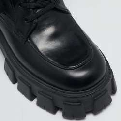 Prada Black Leather and Nylon Monolith Chunky Mid Calf Boots Size 37