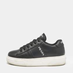 Pre Owned Prada Black Leather Lace Up Sneakers Size 36