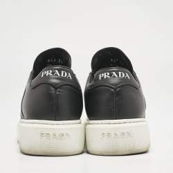Pre Owned Prada Black Leather Lace Up Sneakers Size 36