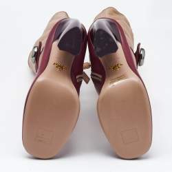 Prada Beige/Burgundy Leather Mid Calf Boots Size 39