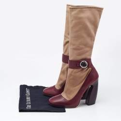 Prada Beige/Burgundy Leather Mid Calf Boots Size 39