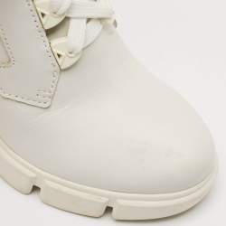Prada White/Pink Fabric and Leather Logo Ankle Boots Size 39