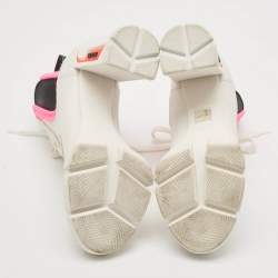 Prada White/Pink Fabric and Leather Logo Ankle Boots Size 39