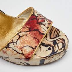 Prada Multicolor Fairy Print Leather Ankle Strap Platform Wedge Sandals Size 39.5