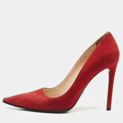 Prada Red Suede Pointed Toe Pumps Size 37.5