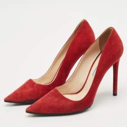 Prada Red Suede Pointed Toe Pumps Size 37.5