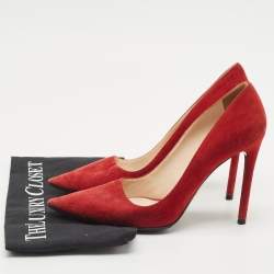 Prada Red Suede Pointed Toe Pumps Size 37.5