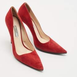 Prada Red Suede Pointed Toe Pumps Size 37.5