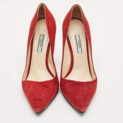 Prada Red Suede Pointed Toe Pumps Size 37.5